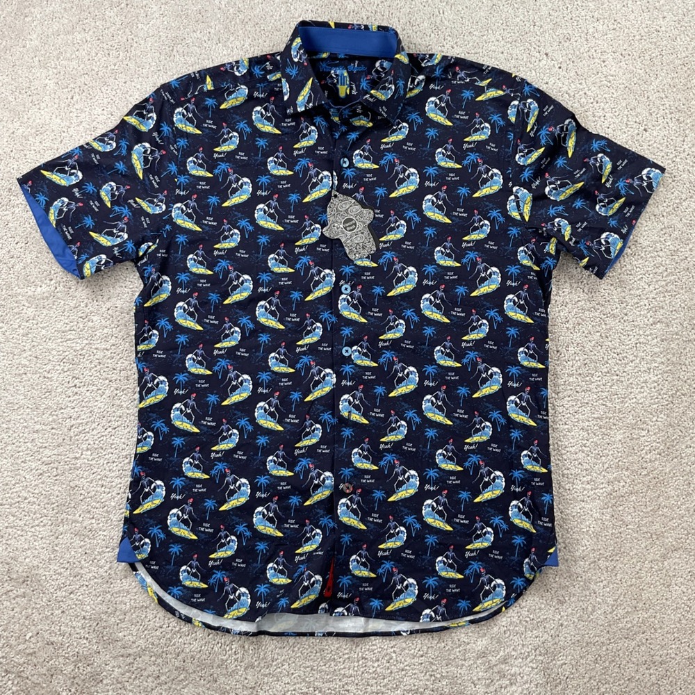 Visconti Black Label Mens Small NWT Surfing Skeleton Ride The Wave Navy Shirt